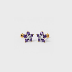 Natural Amethyst Stud Earrings-925 Sterling Silver Earring-Round Cut Amethyst Studs-Statement Minimalist Earrings-women Handmade Earring