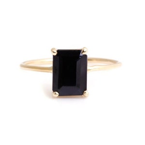 14K Solid Gold Black/Black Onyx Octagon Handmade Women Ring-925 Solid Silver Ring-Prong Setting Ring-Birthstone Ring-Black Onyx Ring.