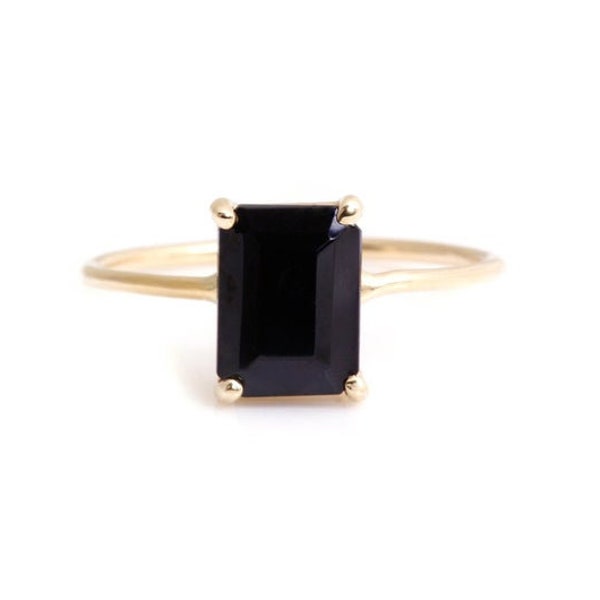 14K massief goud zwart/zwart Onyx Octagon handgemaakte vrouwenring-925 massief zilveren ring-Prong setting ring-geboortesteen ring-zwarte Onyx ring.