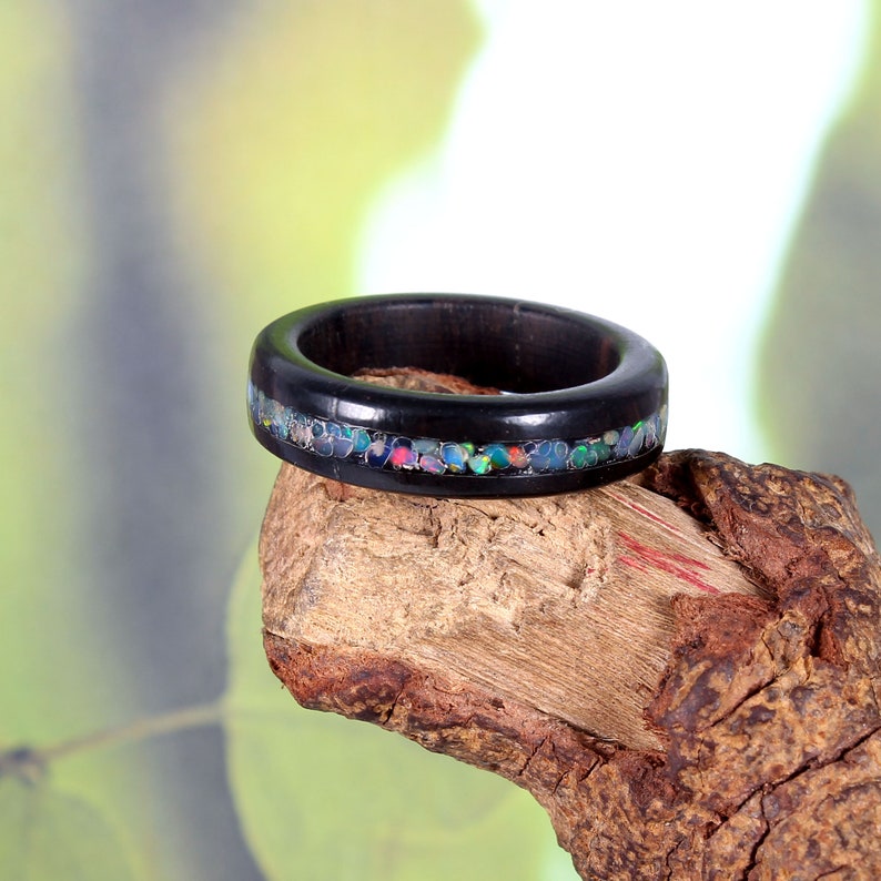 Opal Wooden Ring,Gemstone Ring,Ethiopian Opal Ring,Multi Fire Ring,Unisex Ring,Wedding Ring,Handmade Ring,Opal Jewelry,Stackable Ring