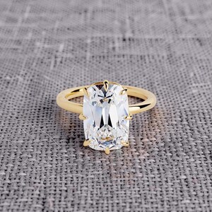 Long Cushion Cut Moissanite Gemstone Ring, 14K Solid Gold Engagement Ring, Handmade Bridal Ring, Solitaire Ring Anniversary Ring, Women Ring