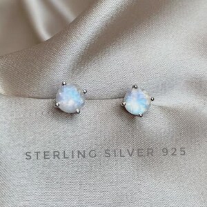Rainbow Moonstone Stud Earrings-925 Sterling Silver Earring-Round Cut Natural Moonstone Studs-Statement Minimalist Earrings-Handmade Earring