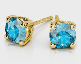 Blue Topaz Stud Earrings-925 Sterling Silver Earring-Round Cut Blue Topaz Stud-Statement Minimalist Earrings-Handmade Women Studs Earring