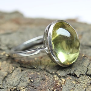 Natural Peridot Cabochon Handmade Ring-Oval Peridot Ring-Sterling Silver Ring-Gift For Her-November Birthstone Ring-Anniversary Ring