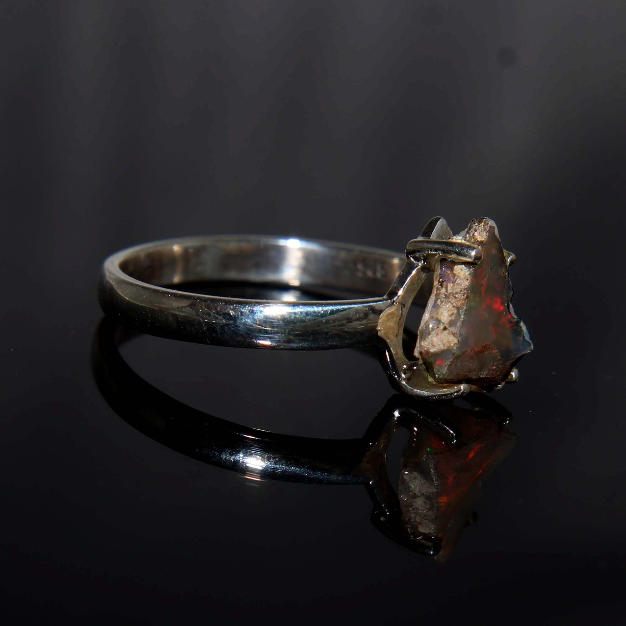 ★47bag ★ 925 Silver Opal Birthstone Raw Stone Ring Tierra Natural Opal Ring, 925 Solid Sterling Silver Ring, Fire Opal