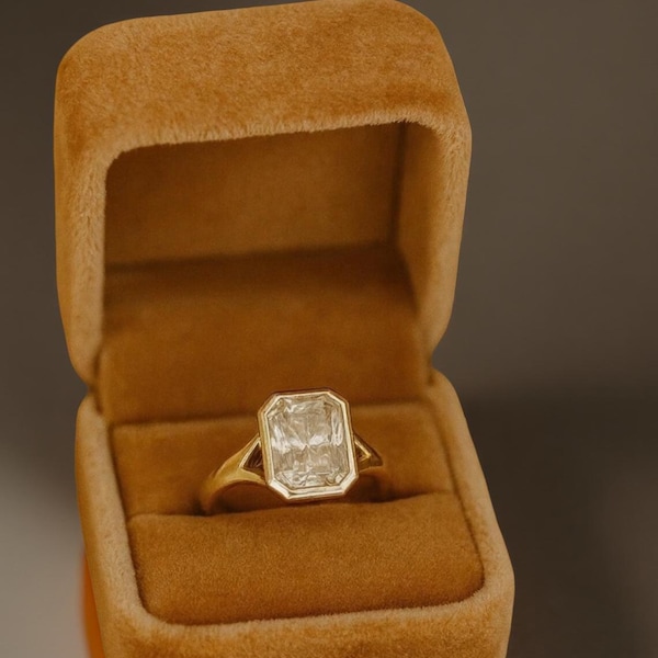 Asscher Cut Engagement Ring, Bezel Set Diamond Ring, 14k Gold Solitaire Ring, Vintage Style Wedding Ring,Minimalist Jewelry for Her Handmade