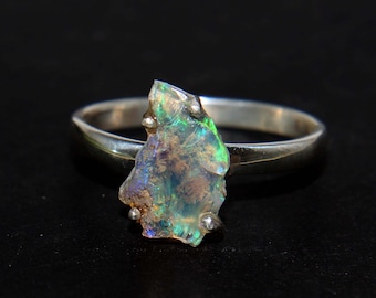 Natural Opal Rough Ring-925 Sterling Silver Ring-Raw Opal Ring-Stackable Ring-October Birthstone-Gift For Her-Opal Gem Ring-Anniversary Ring