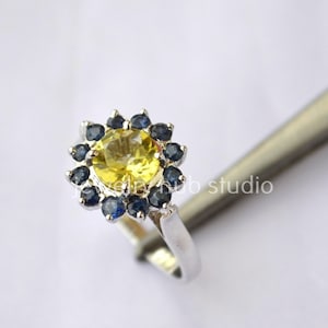 14k Solid Gold/Natural Citrine & Blue Sapphire Gemstone Ring,925 Sterling Silver Ring,Gemstone Ring,Women Ring,Statement Ring,Ring For Love
