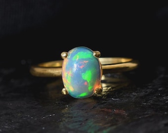 Natural Ethiopian Fire Opal Ring, 925 Sterling Silver Ring, Statement Ring Handmade Women Ring, Fire Opal Ring, minimalist Ring Gift For Her