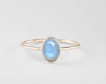 14K Solid Gold/Moonstone Oval Handmade Women Silver Ring-Solid Silver Ring-Gemstone Ring-Birthstone Ring-White Rainbow Ring-Gift For Her.