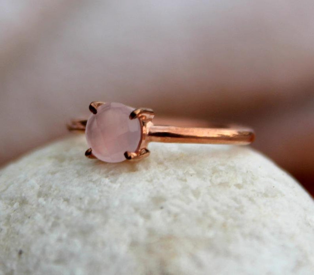 14K Solid Gold/natural Rose Quartz Ring-925 Sterling - Etsy