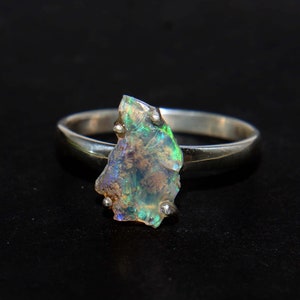 Natural Opal Rough Ring-925 Sterling Silver Ring-Raw Opal Ring-Stackable Ring-October Birthstone-Gift For Her-Opal Gem Ring-Anniversary Ring