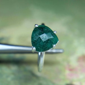 10 mm Natural Green Jade Ring-Faceted Rose Cut Heart Shape Jade Ring-925 Sterling Silver Ring-Handmade-Prong Setting Ring-Women Silver Ring