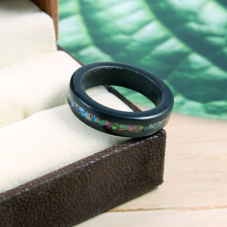 Opal Wooden Ring,Gemstone Ring,Ethiopian Opal Ring,Multi Fire Ring,Unisex Ring,Wedding Ring,Handmade Ring,Opal Jewelry,Stackable Ring