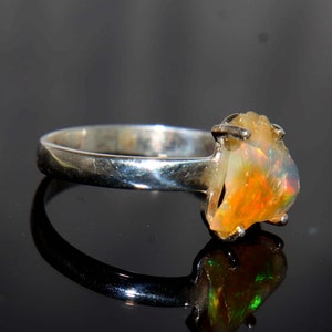 Natural Opal Rough Ring-925 Sterling Silver Ring-Raw Opal Ring-Stackable Ring-October Birthstone-Gift For Her-Opal Gem Ring-Anniversary Ring
