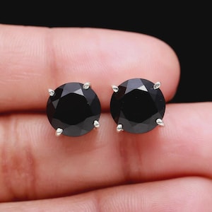 Black Onyx Stud Earrings-925 Sterling Silver Earring-Round Cut Natural Black Onyx Studs-Statement Minimalist Earrings-Handmade Women Earring