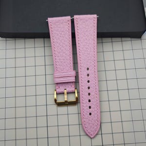 Handmade Pink Togo Watch Strap, Pebbled French Leather, Tonal Stitching, Silver Buckle, 18mm 20mm 22mm 24mm, Quick Release Option