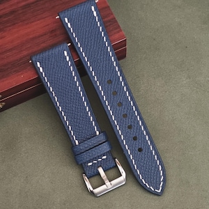 Navy Epsom Leather Watch Straps, Premium Blue Handmade Leathers Watch Bands - 24mm, 22mm, 21mm, 20mm, 19mm, 18mm, 16mm