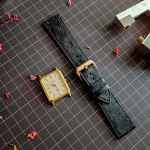 Handmade Black Ostrich Leather Strap Bands For Men and Women, Quick Release Watch Band 18mm 19mm 20mm 21mm 22mm 23mm 24mm