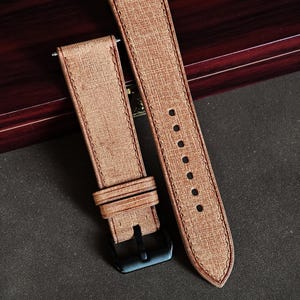 Handmade Tan Babele Leather Watch Strap: Linen-Inspired Calfskin Watch Band