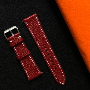 Handmade Red Togo Leather Watch Strap: Luxury Quick Release Watch Band