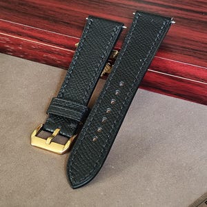 Black Epsom Leather Watch Straps, Premium Handmade Leathers Watch Bands - 24mm, 22mm, 21mm, 20mm, 19mm, 18mm, 16mm
