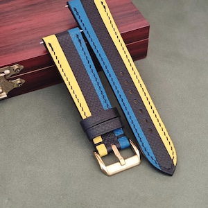 Tricolor Epsom Leather Watch Strap: Handmade Calfskin Watch Band
