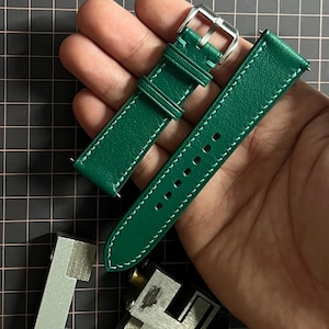 Green Alran Chevre Leather Watch Strap: Handcrafted, Quick Release Watch Band