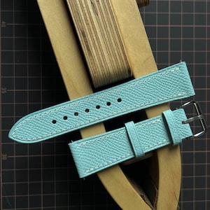 Sky Blue Epsom Leather Watch Straps, Premium Pearl Aqua Handmade Leathers Watch Bands - 24mm, 22mm, 21mm, 20mm, 19mm, 18mm, 16mm
