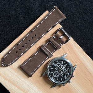 Handcrafted Umber Nubuck Leather Watch Band: Quick Release Watch Strap