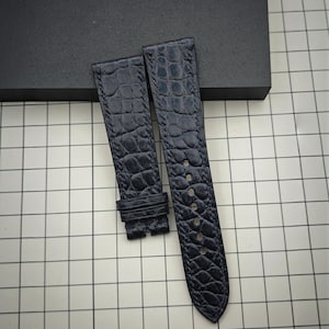Handmade Black Alligator Watch Strap, Genuine Exotic Leather Band, Luxury Gator Strap, 16 mm- 26 mm Sizes, Quick Release Option