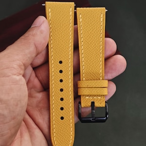 Bronze Epsom Leather Watch Straps, Premium Yellow Handmade Leathers Watch Bands - 24mm, 22mm, 21mm, 20mm, 19mm, 18mm, 16mm