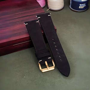Handcrafted Ebony Nubuck Leather Watch Strap: Quick Release Watch Band