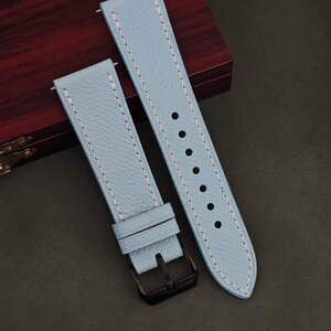 Cadet Blue Epsom Leather Watch Strap — Handmade Watch Band, Quick-Release, Custom Sizes 16–24mm