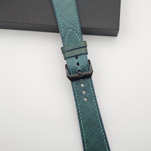 Green Mozzart Leather Watch Strap: Handcrafted Band, Various Widths