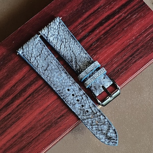 Ostrich Leg Handmade Leather Watch Strap, Dusty Blue Leather Watch Bands 18mm 19mm 20mm 21mm 22mm 23mm 24mm