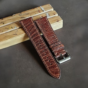 Brown Ostrich Leg Leather Watch Band: Handmade Watch Strap