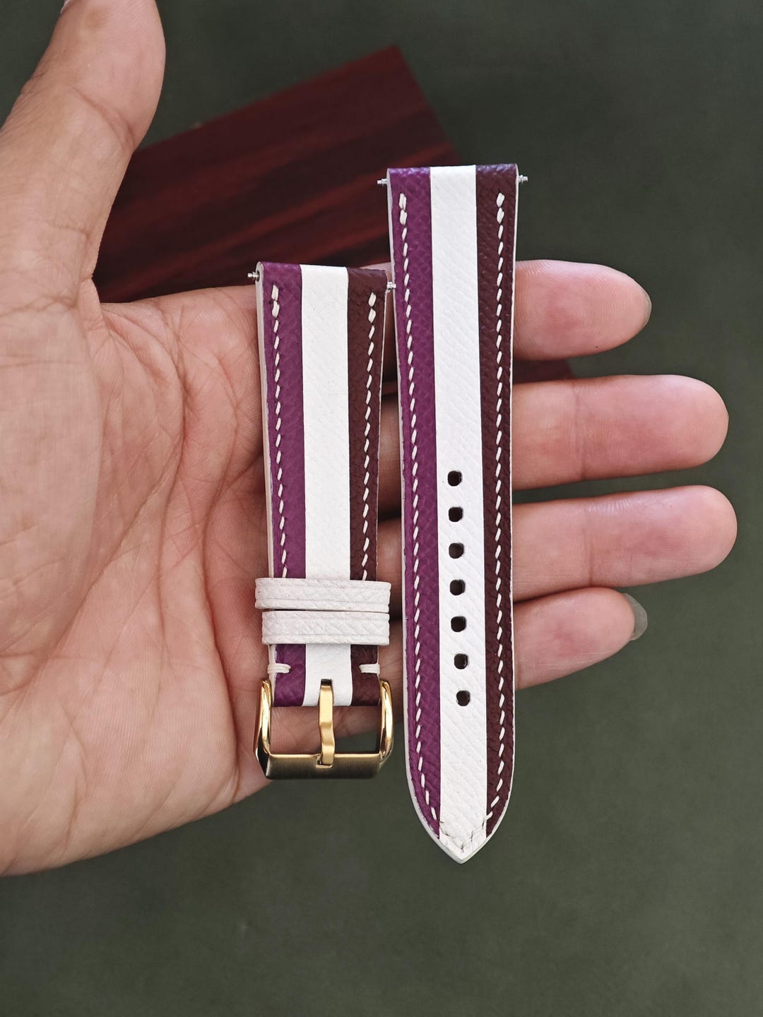 Tricolor Violet Epsom Leather Watch Strap, Epsom Handmade Watch Band ...