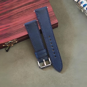 Charcoal Blue Buttero Leather Watch Bands, Dark Blue Leather Watch Straps 24mm, 22mm, 21mm, 20mm, 19mm, 18mm, 17mm, 16mm, 14mm, 12mm
