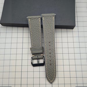 Handmade Grey Togo Watch Band, Pebbled French Leather, Contrast Stitching, Black Buckle Option, 18mm 20mm 22mm 24mm, Quick Release