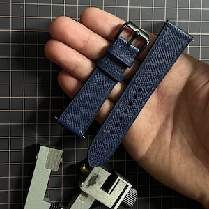 Dark Navy Epsom Leather Watch Straps - Luxury Mens Watch Bands in Sizes 24mm, 22mm, 21mm, 20mm, 19mm, 18mm, 16mm