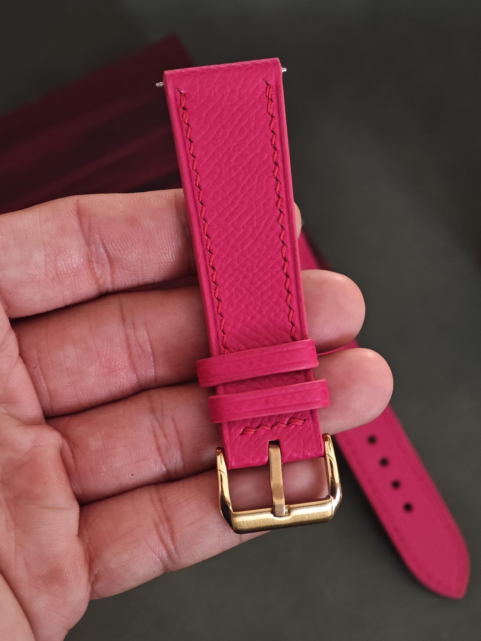 Raspberry Pink Epsom Leather Watch Strap — Handmade Watch Band, Quick ...