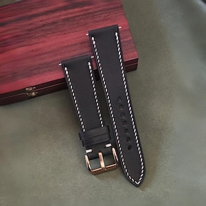 Charcoal Black Buttero Leather Watch Bands, Black Leather Watch Straps 24mm, 22mm, 21mm, 20mm, 19mm, 18mm, 17mm, 16mm, 14mm, 12mm