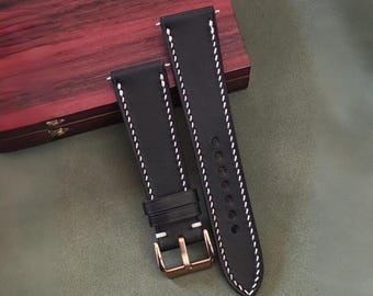 Charcoal Black Buttero Leather Watch Bands, Black Leather Watch Straps 24mm, 22mm, 21mm, 20mm, 19mm, 18mm, 17mm, 16mm, 14mm, 12mm