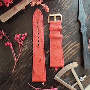 Handcrafted Coral Pink Ostrich Leather Strap Bands For Men and Women, Quick Release Terracotta Watch Band 18mm 19mm 20mm 21mm 22mm 23mm 24mm