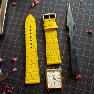 Luxury Yellow Alligator Strap, Genuine Gator Watch Band [Specify Matte/Gloss], Handmade Custom, 16mm, 18mm 20mm 22mm 24mm