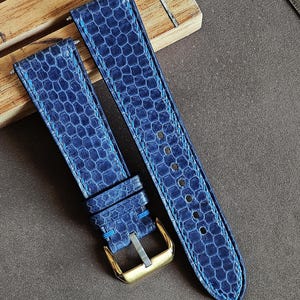 Bracelet de montre en cuir de serpent bleu marine, Bracelets de montre en cuir - Dimensions 24 mm, 22 mm, 21 mm, 20 mm, ...