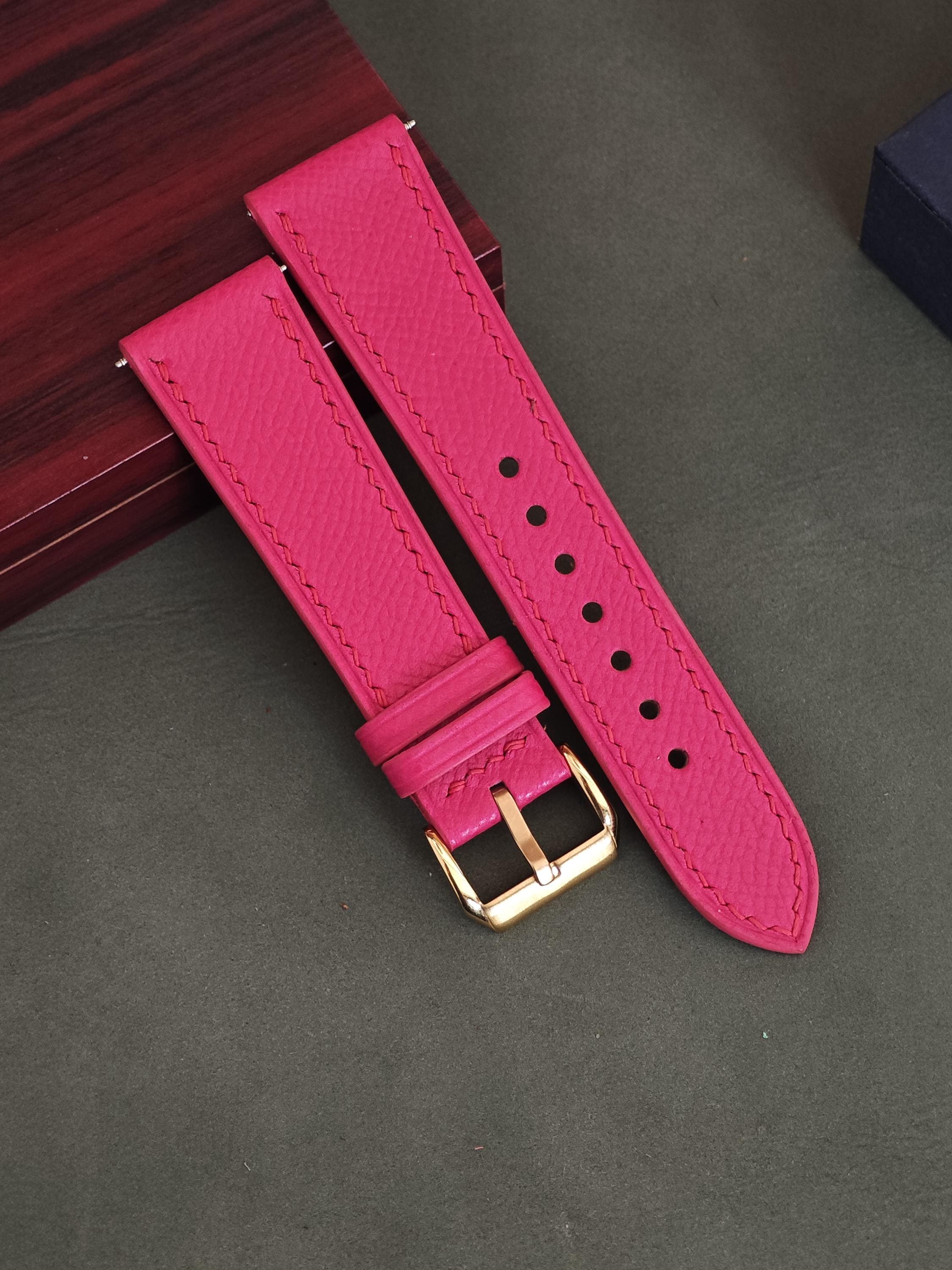 Raspberry Pink Epsom Leather Watch Strap — Handmade Watch Band, Quick ...