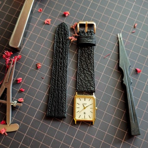 Shark Leather Watch Strap – Handmade Black Sharkskin Band, Custom Watch Band 18mm 20mm 22mm