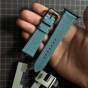 Bracelets de montre en cuir d'Epsom bleu céladon, bracelets Apple Watch - Bracelets 2024 durables et élégants pour hommes et femmes